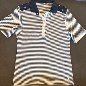 Golfino Navy and White Striped Women's Golf Polo Shirt size 8/ M